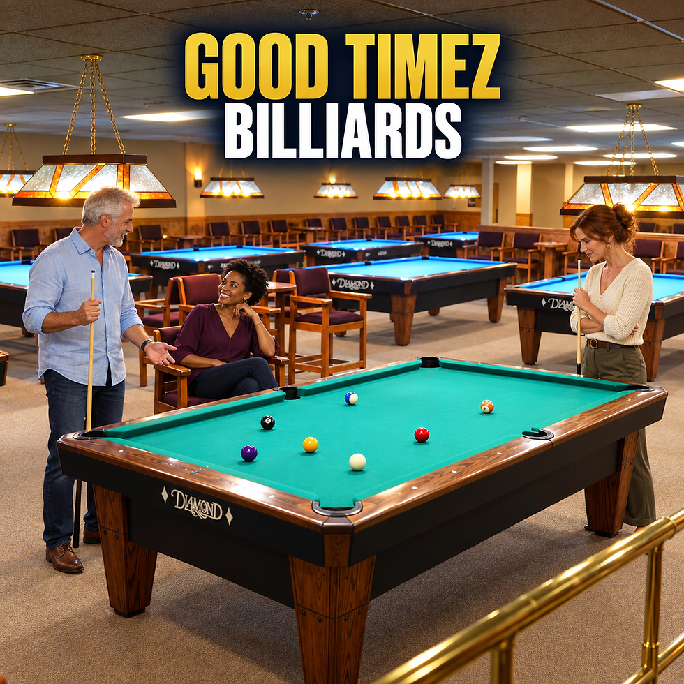 Three friends at Good Timez Billiards