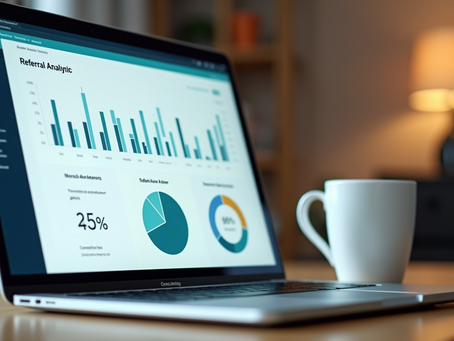 Referral marketing data analytics on a laptop screen