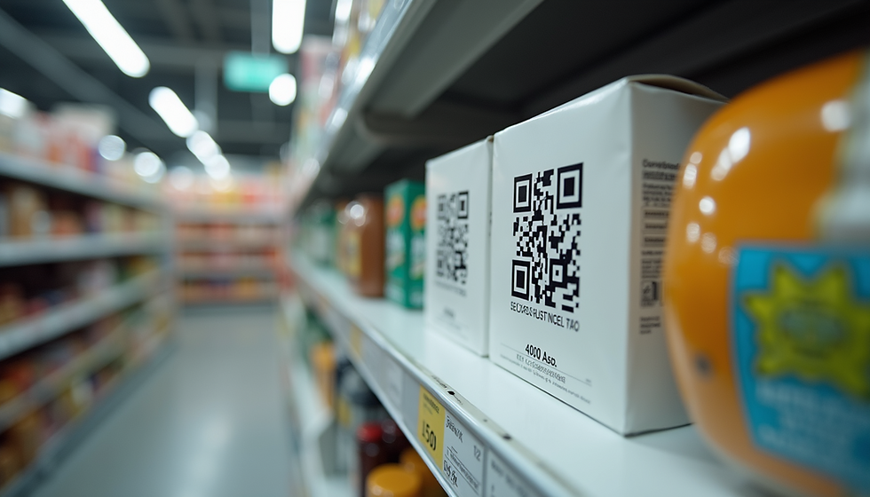 QR codes on product packaging in retail store