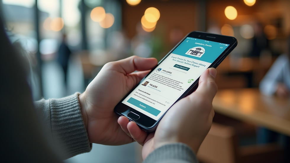 High angle view of a smartphone displaying a local business rewards app