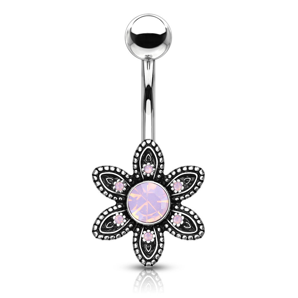 Pink Opalite Flower Belly Ring