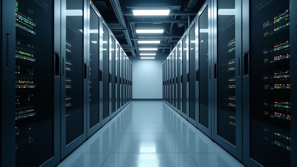 High angle view of a modern server room with organized equipment