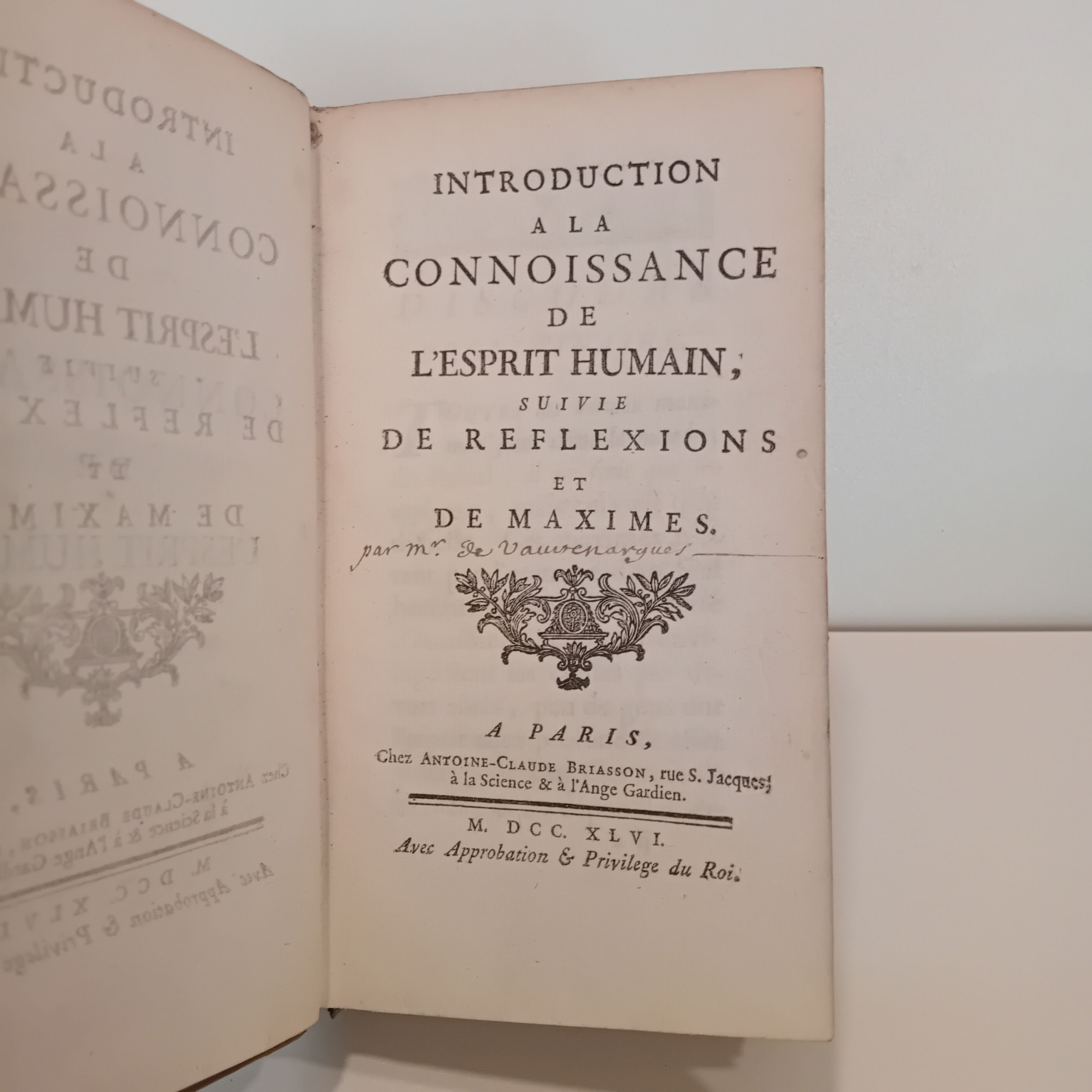 [VAUVENARGUES de] « Introduction à la connaissance de l'esprit humain »