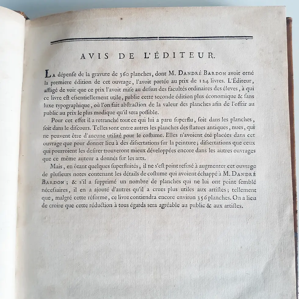 Miniature : DANDRE-BARDON M.-F. "Coutumes des anciens peuples, à l'usage des artistes"