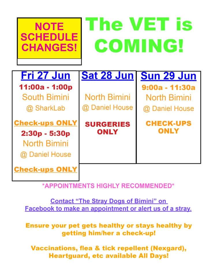 THE VET WILL BE HERE FROM JUNE 27-29, 2025