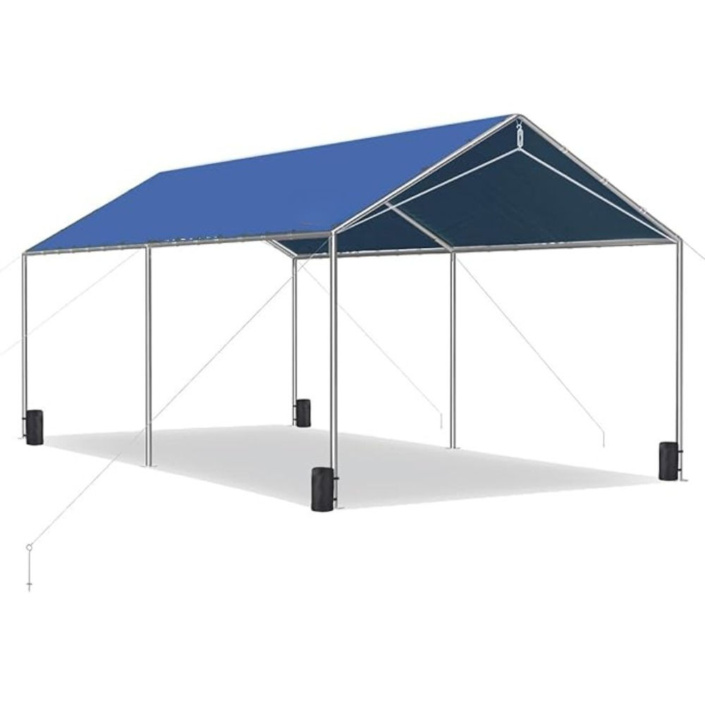 10x20 ft Heavy Duty Car Canopy with 3 Reinforced Steel Cables, Galvanized Frame 