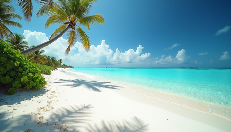 Eye-level view of turquoise waters and sandy beach at Bimini Bahamas