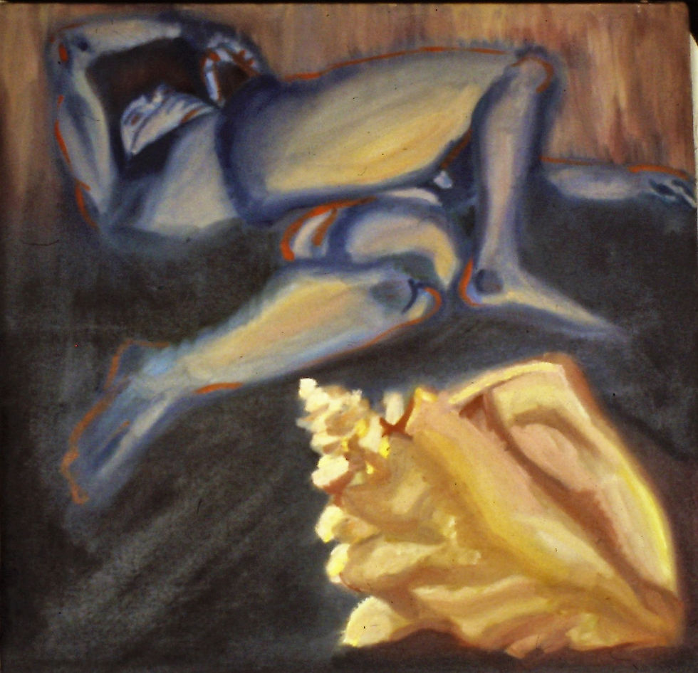Male Nude with shell-original Oil Painting- 12 x 12"