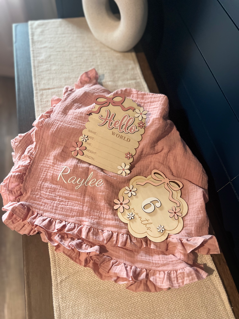 Thumbnail: Personalized Baby Shower Keepsake Set – Custom Receiving Blanket, “She’s Here” S