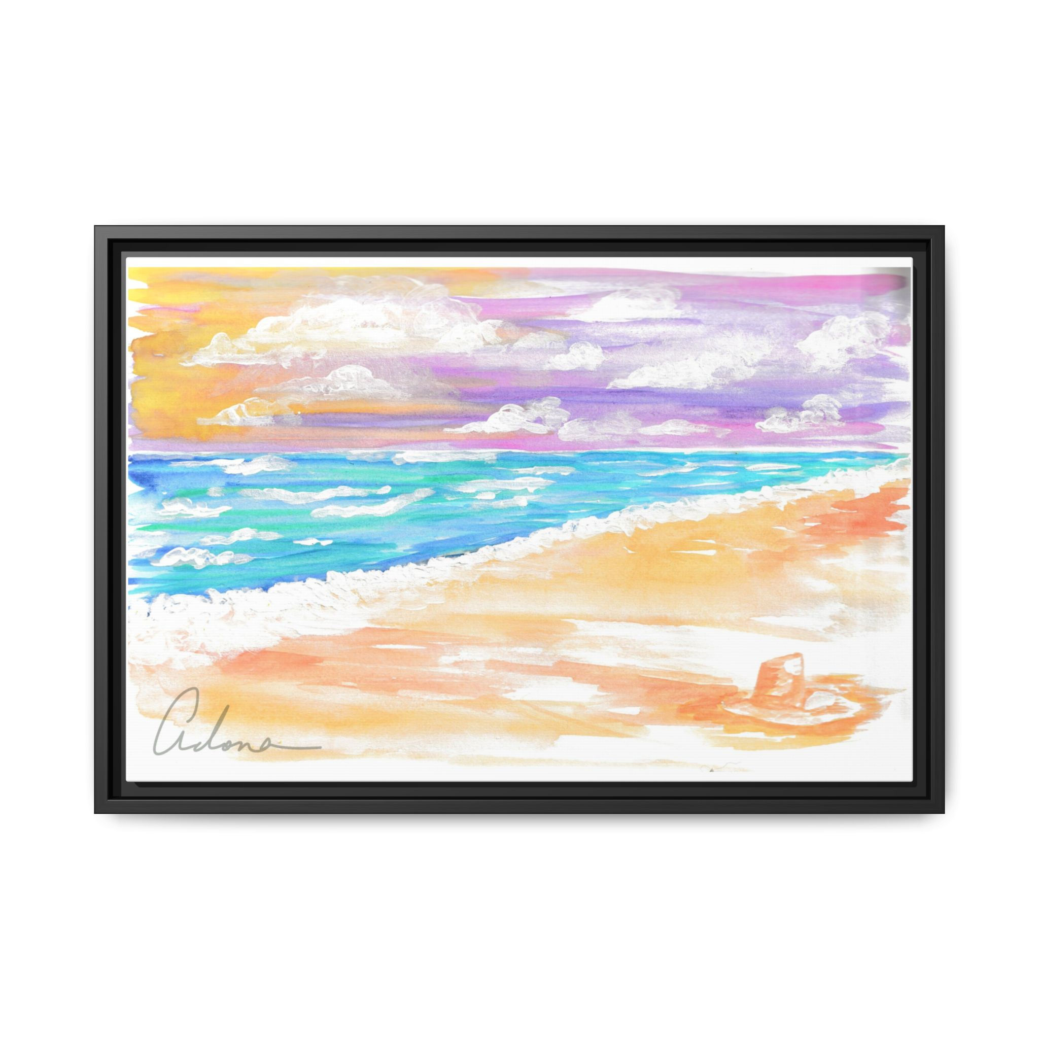 Framed Beach Landscape Canvas Art - Multi-Color Coastal Decor