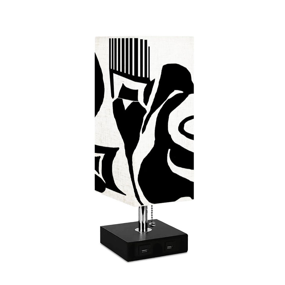 Thumbnail: Black & White Abstract African Square Table Lamp with USB Port 