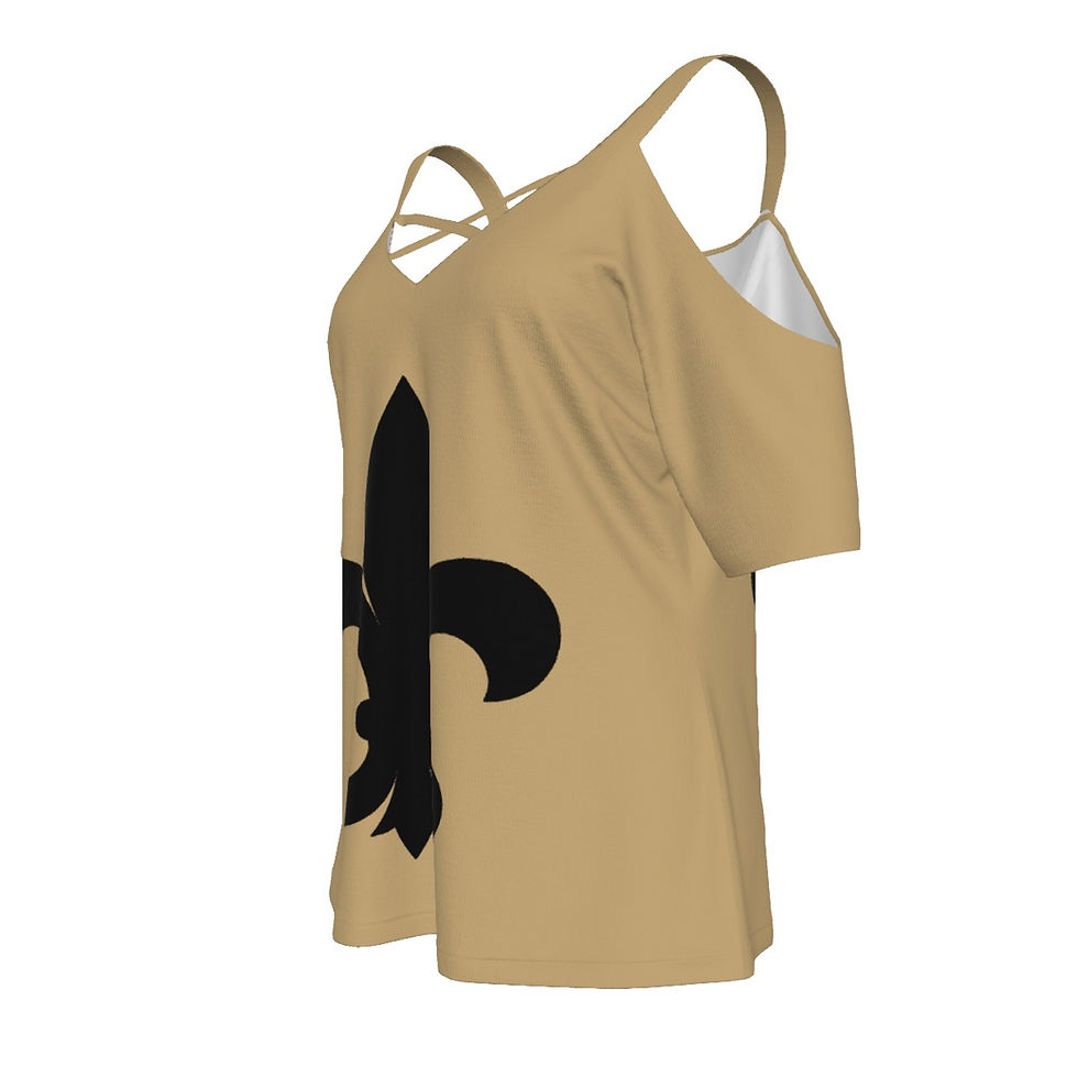 Thumbnail: FDL Gold Cold Shoulder T-shirt With Criss Cross Strips