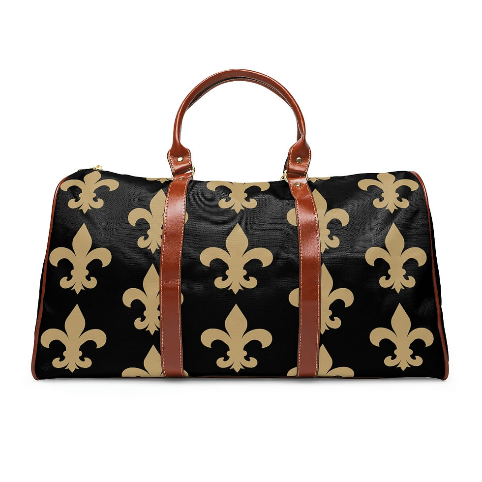 Thumbnail: Black & Gold Fleur De Lis Waterproof Travel Bag
