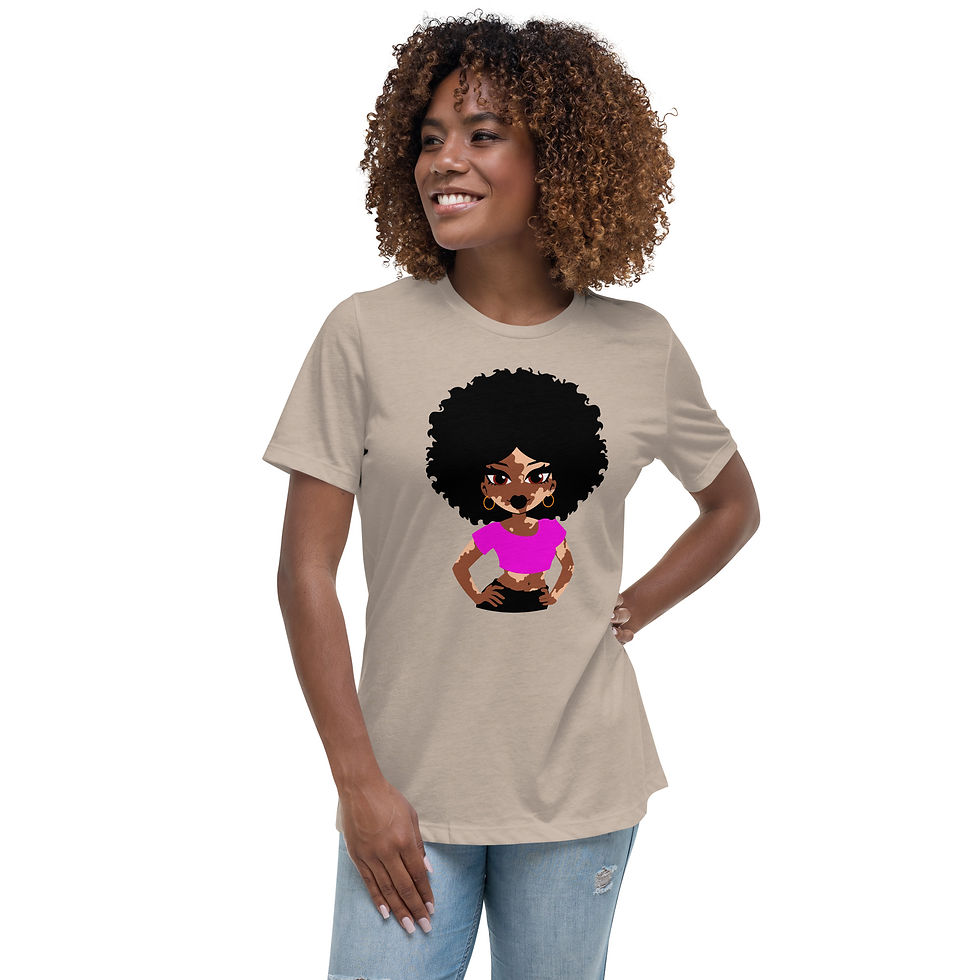 Thumbnail: Vitiligo Woman with Pink Shirt Women's Relaxed T-Shirt