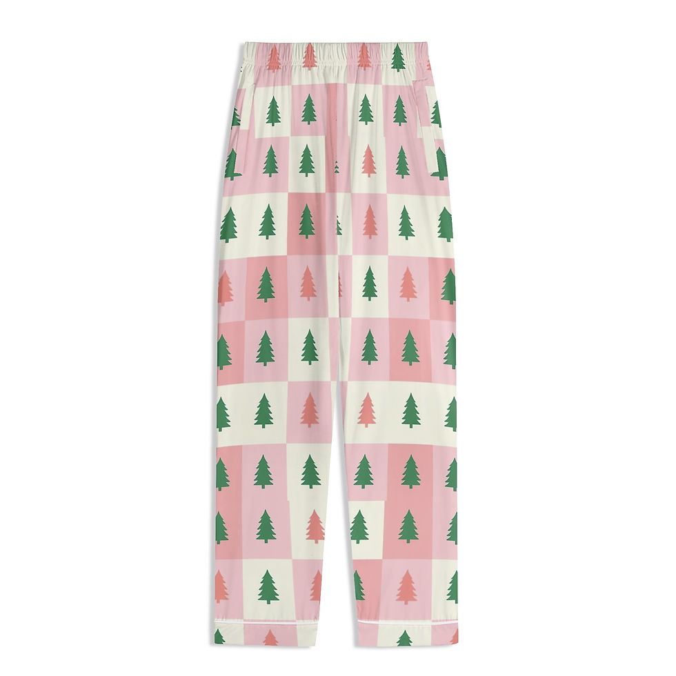 Thumbnail: Pink & Green Trees Unisex Long Sleeve Adult Nightwear Pajama Set