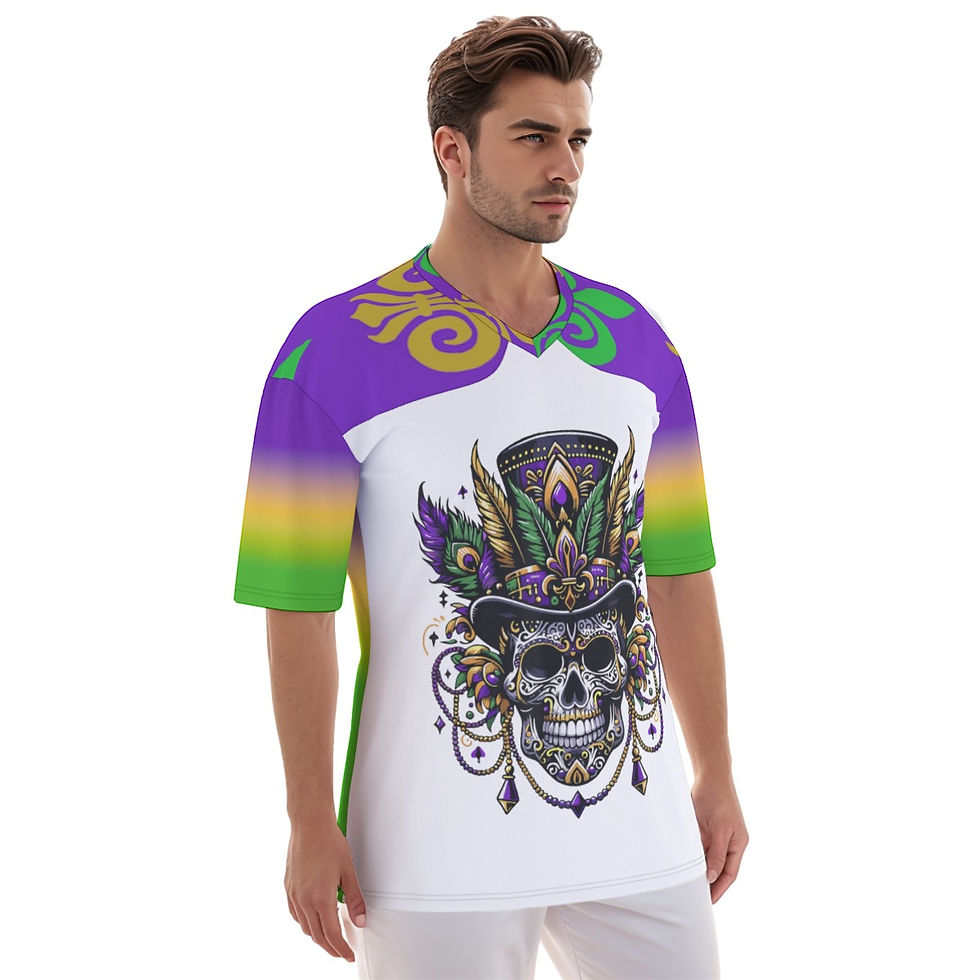 Thumbnail: Mardi Gras Voodoo Skeleton Men's Football Jersey