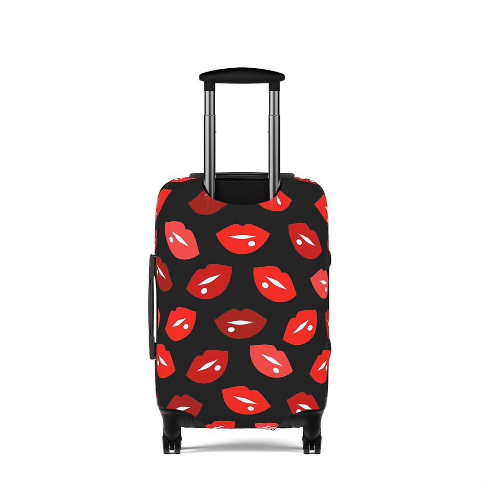 Thumbnail: Red Lips Black Background Pattern Luggage Cover