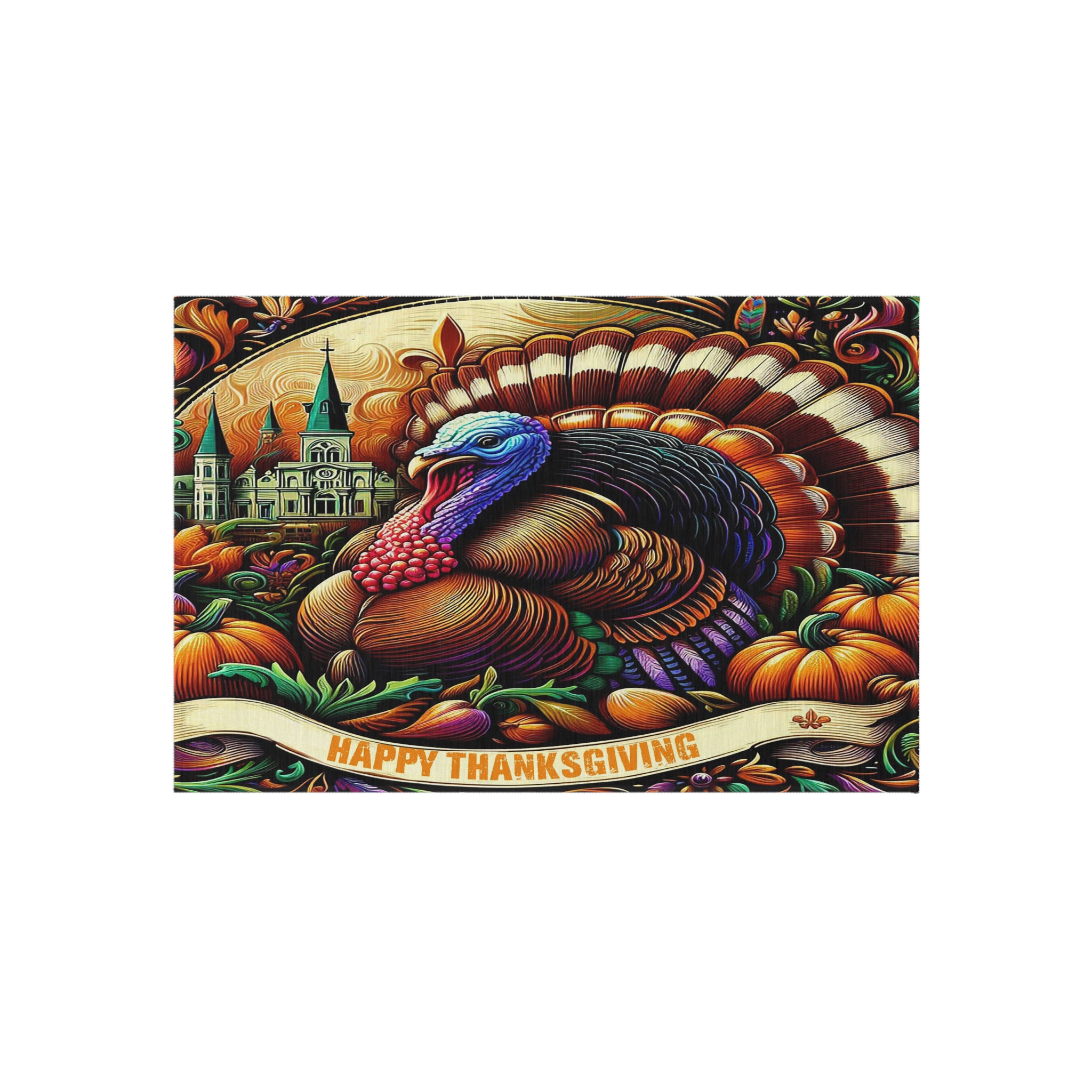 New Orleans Themed Thanksgiving Outdoor Rug