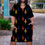 Thumbnail: Colorful Fleur de Lis Black V Neck Short Sleeve Dress|Plus Size