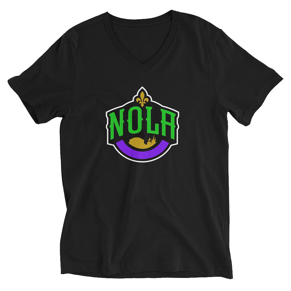 Thumbnail: Nola Skyline Mardi Gras Unisex Short Sleeve V-Neck T-Shirt