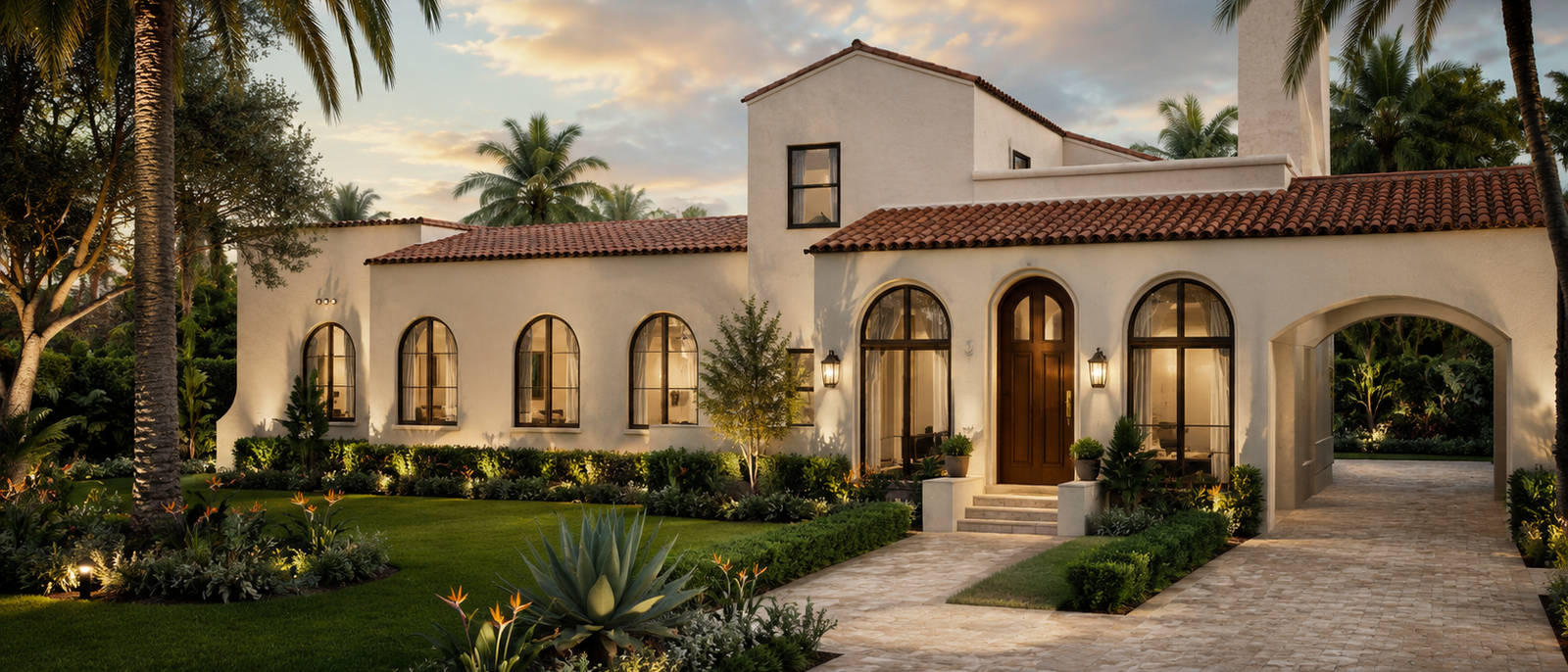 236 Aledo Avenue — front elevation rendering with porte cochere