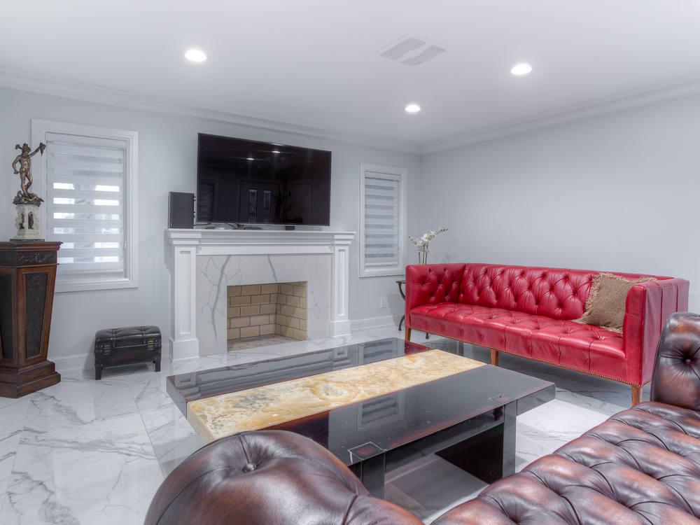 Doxtator Residence — living room with marble fireplace
