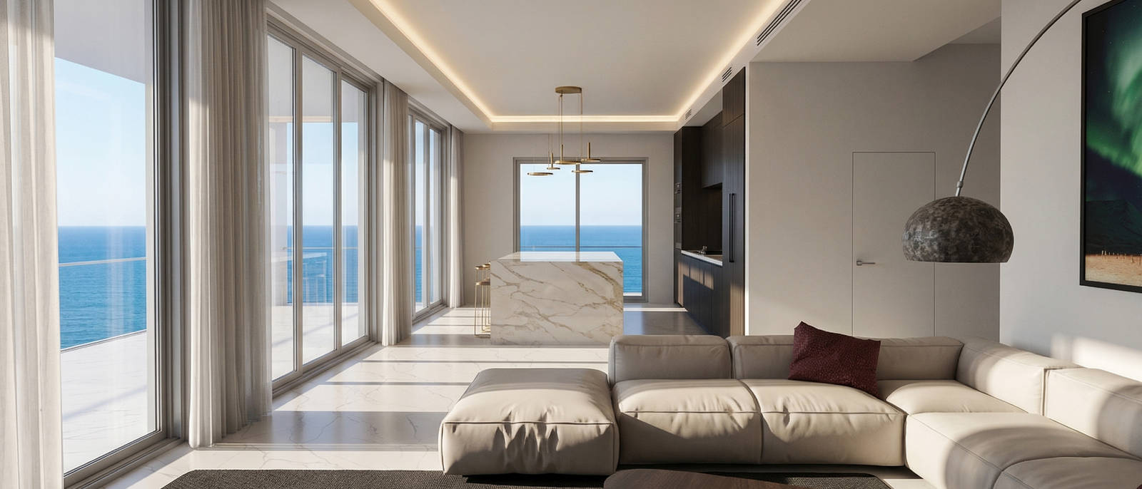 2000 S. Ocean Blvd. — living room with floor-to-ceiling ocean views