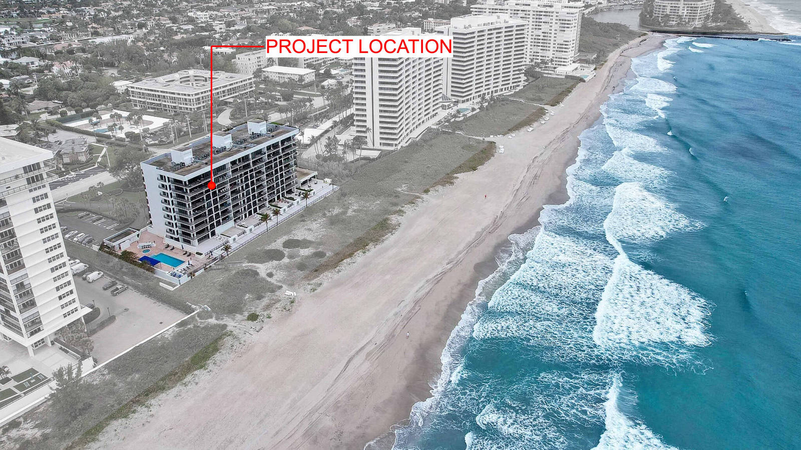 2000 S. Ocean Blvd. — aerial view of the building on the oceanfront