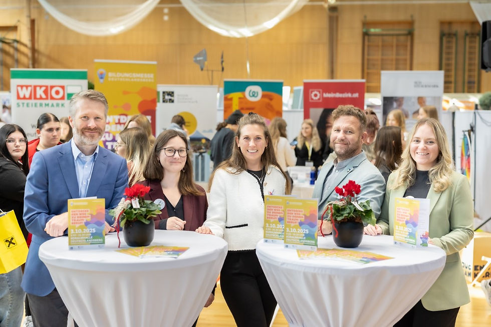 Regionalmanagement Südweststeiermark GmbH, Organisation und Veranstalterin der Bildungs-messe Deutschlandsberg - Messeteam: v.l.n.r.: GF Mag. Lasse Kraack, Mag. Petra Sabathi, Verena Aitzetmüller, MSc, DSP Peter Music BA - Fotocredit: Nicola Milatovic