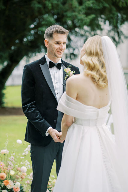 Garden wedding ceremony at Faithlegg House — romantic outdoor setting for an elegant wedding at a luxury Irish manor venue.