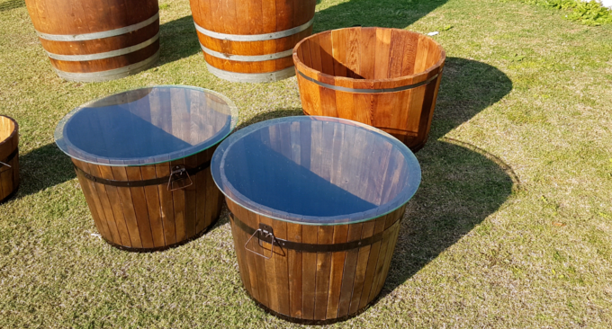 Half Barrels w Glass top