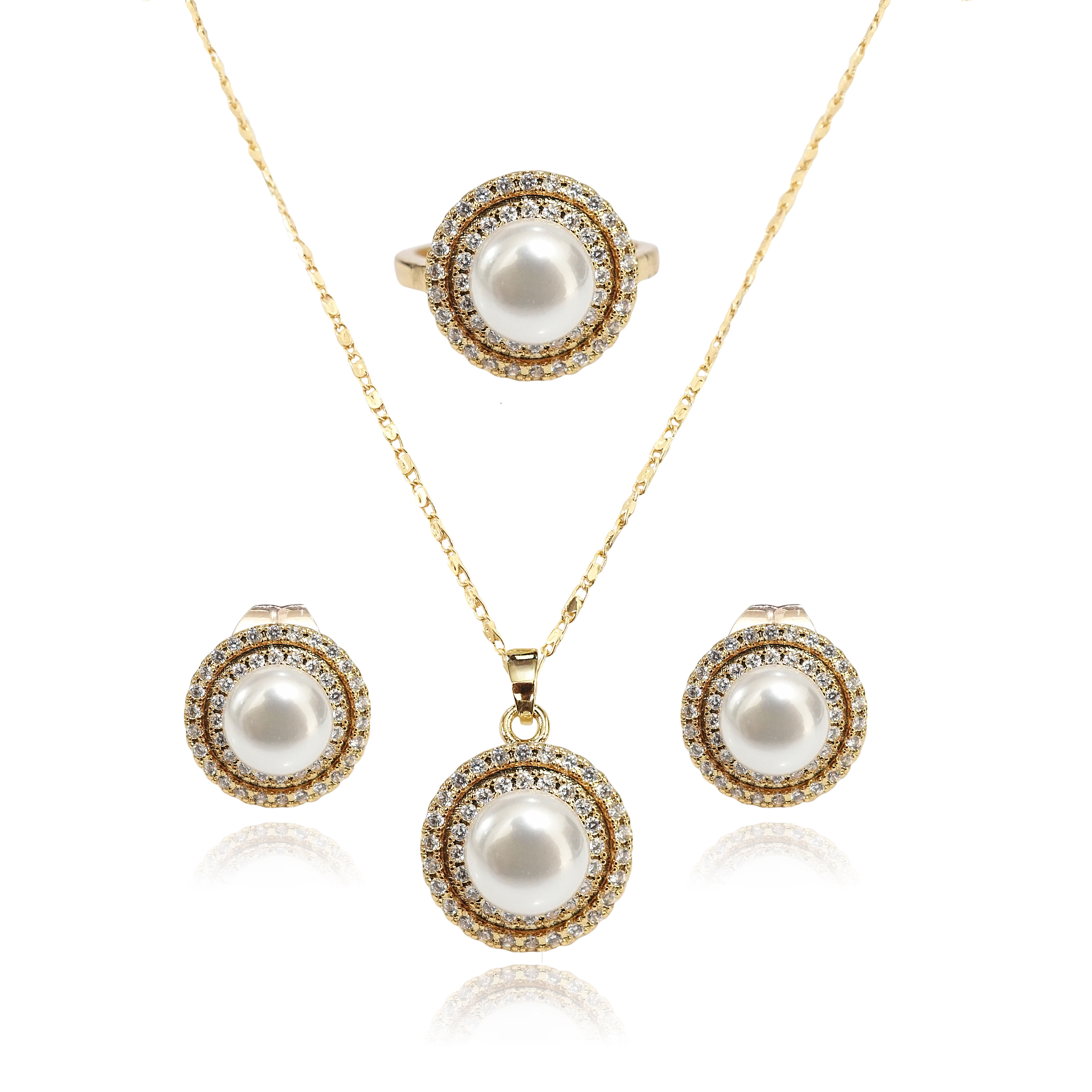 Gold Luna Royale Double Halo Pearl Jewelry Set DMDDA0396V