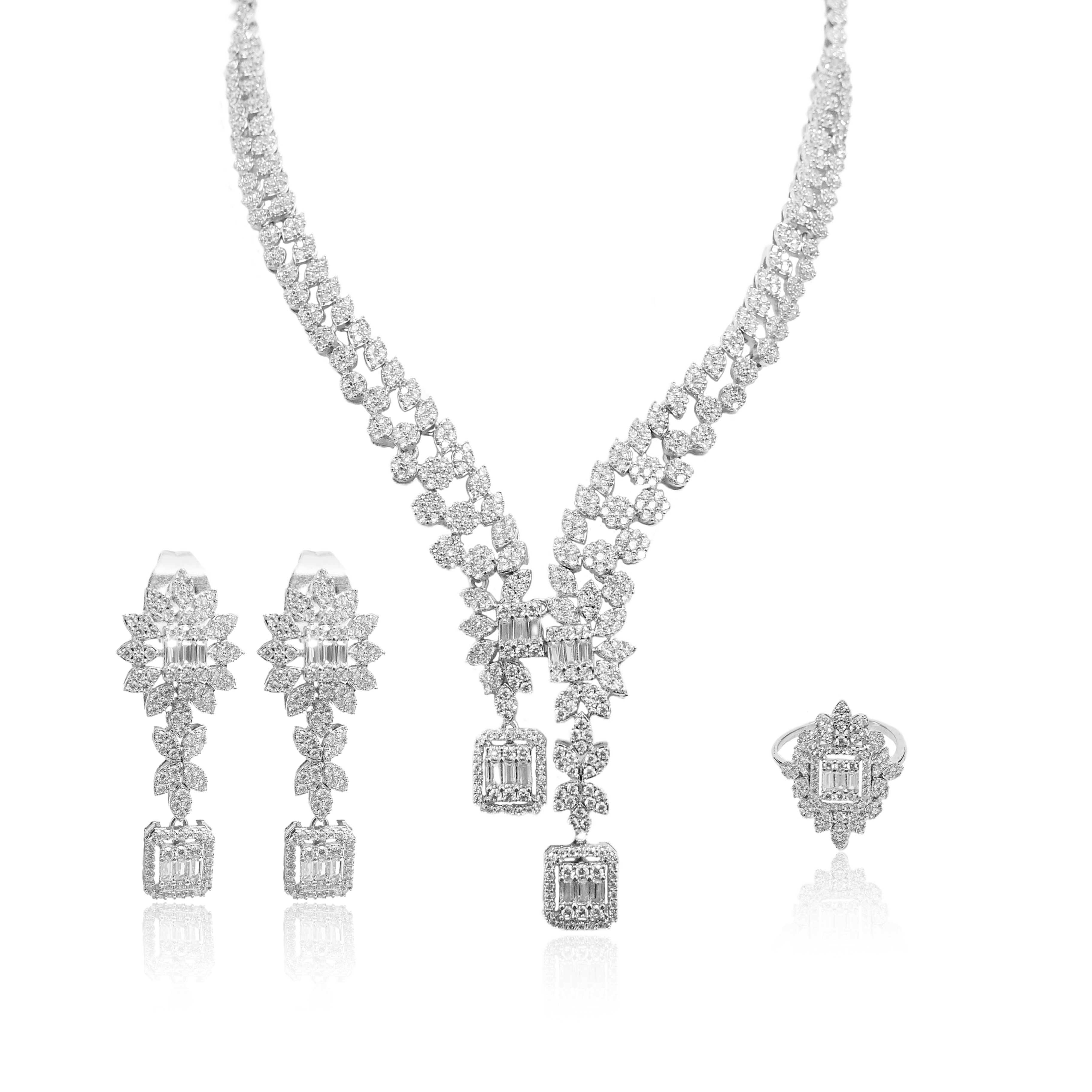White Gold Necklace Earring Ring Set BMBBO0228R