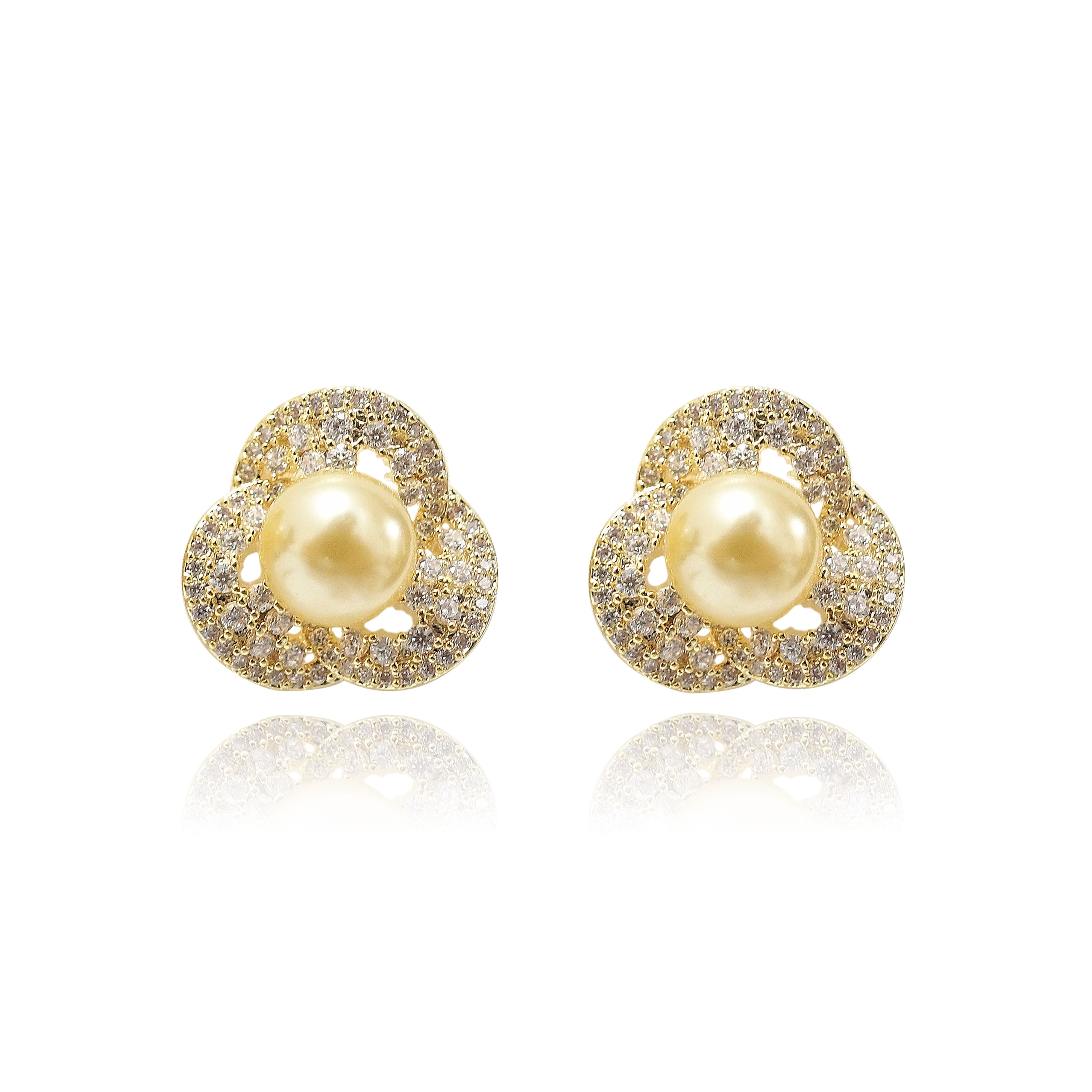 Gold Poppy Champagne Pearl Stud Earrings AJDEJ0678R