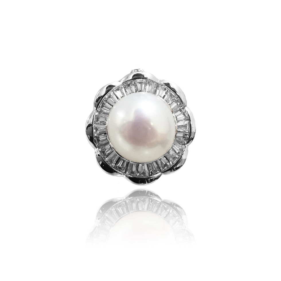 Thumbnail: Rhodium Floral Pearl Stud Jewelry Set AMDFL0008R