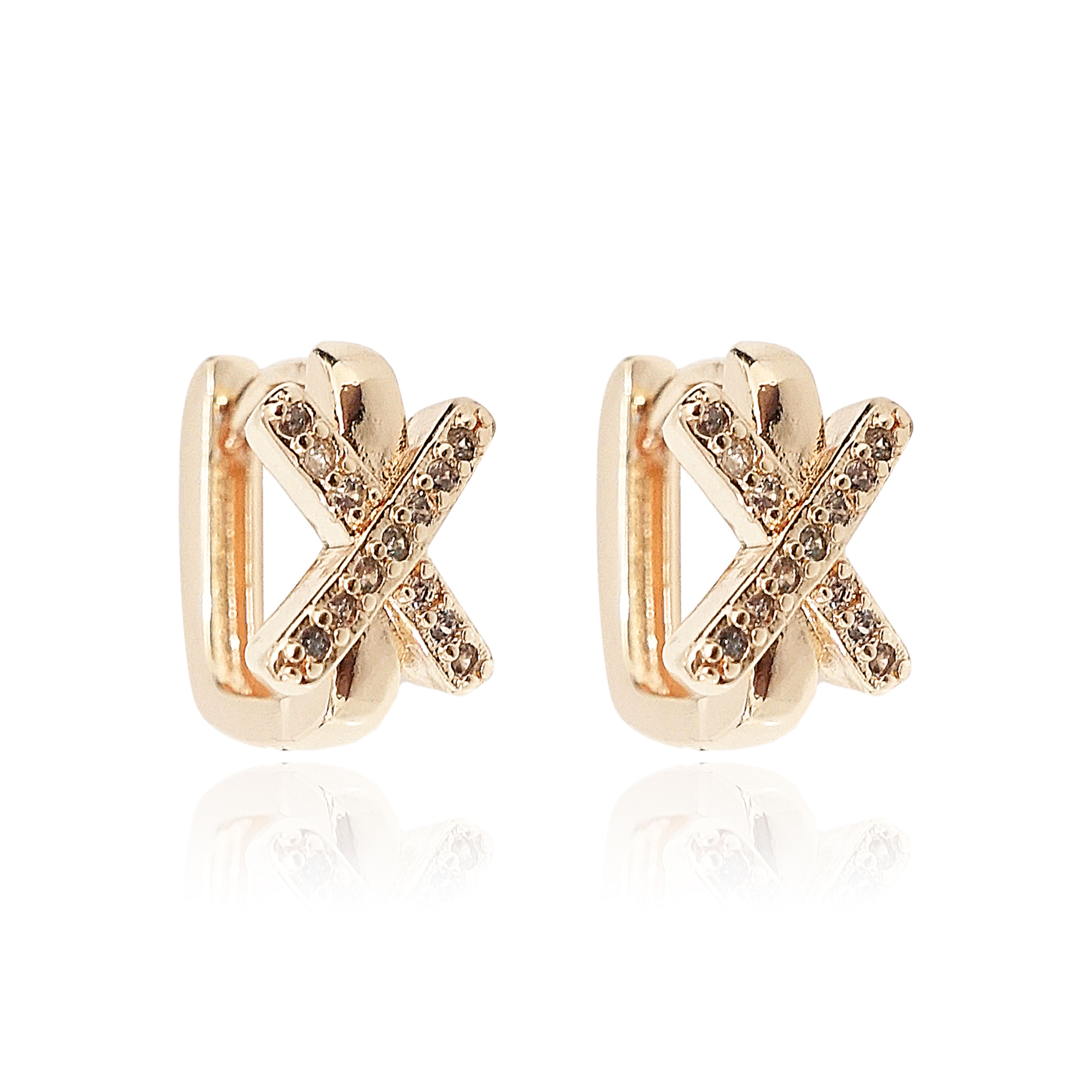 Gold Criss-Cross Charm Hoops Earrings BJADU0454B