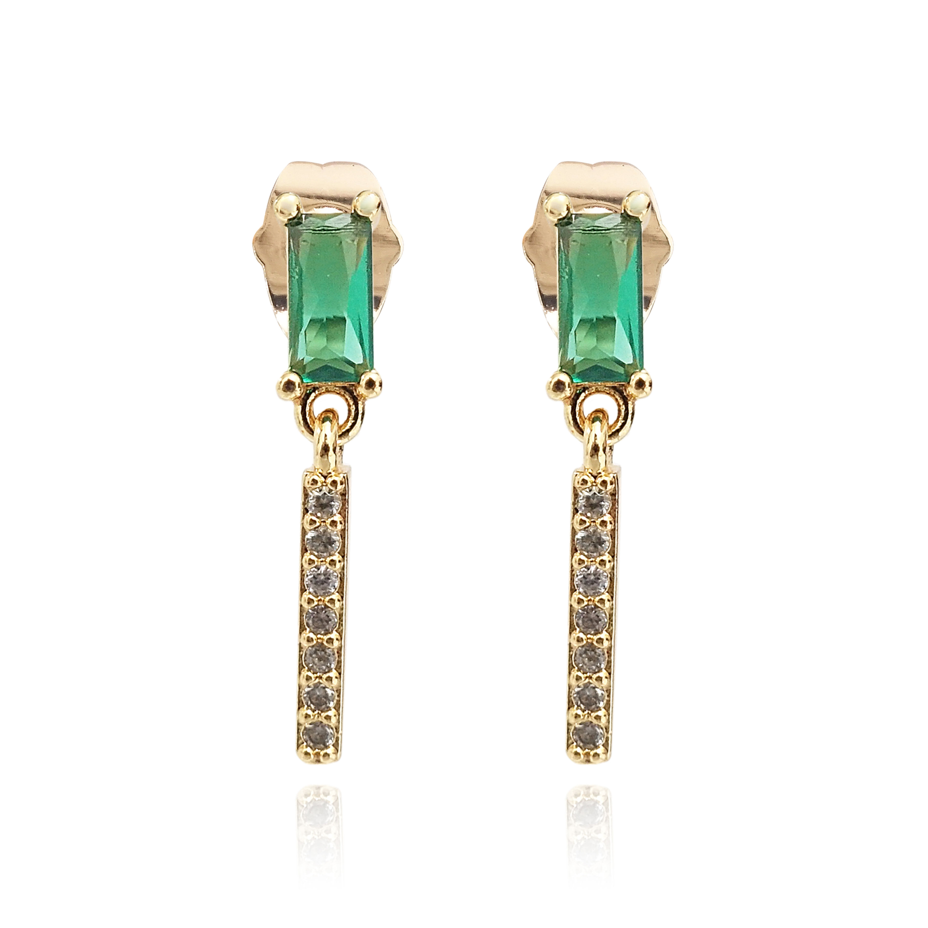 Gold Emerald Drop Bar Earrings BJQDA1085R