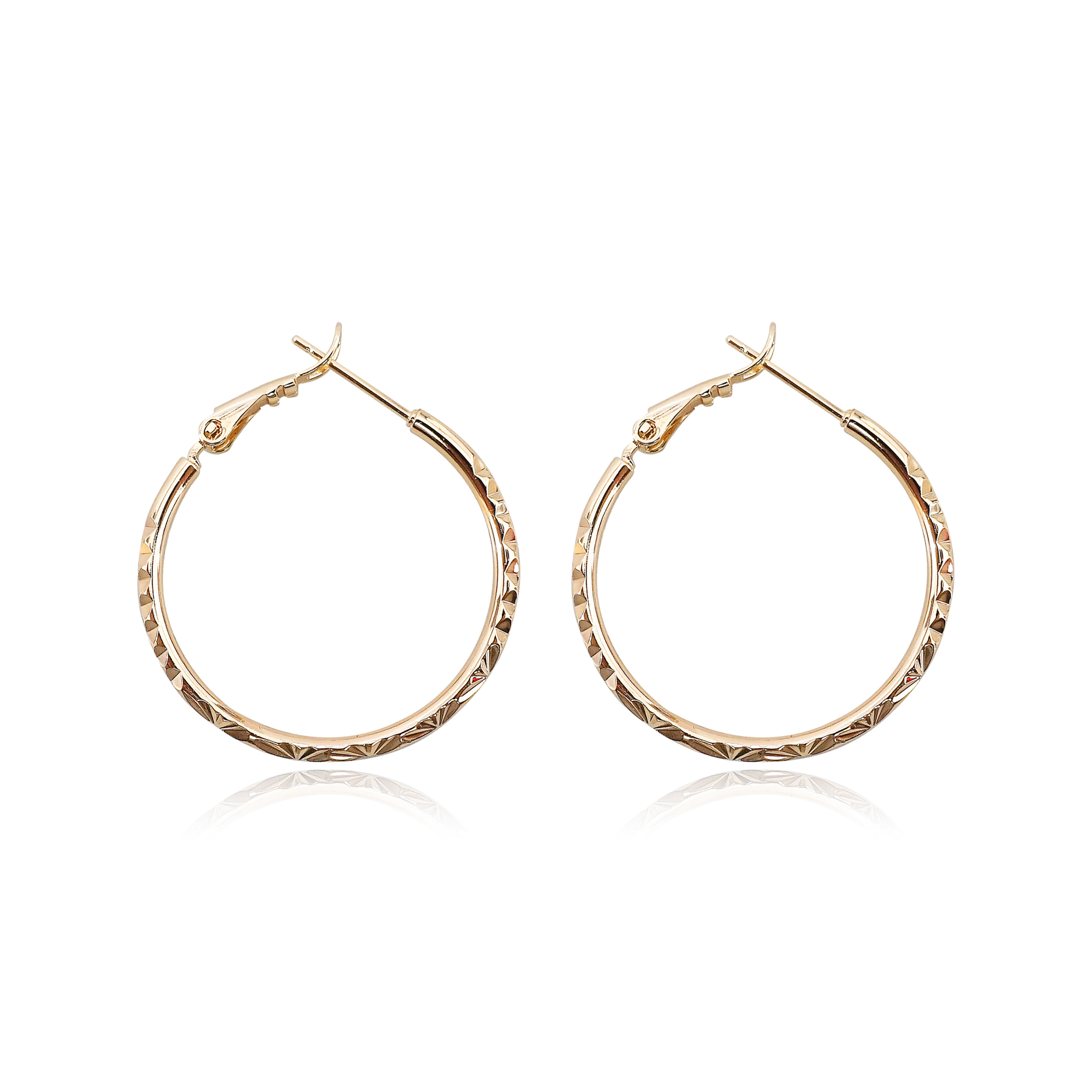 Gold Diamond Carves Hoop Earrings IJADU0644R