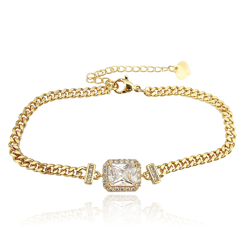 Thumbnail: Gold Emerald-Cut Regal Crystal Jewelry Set BMADA0953VR