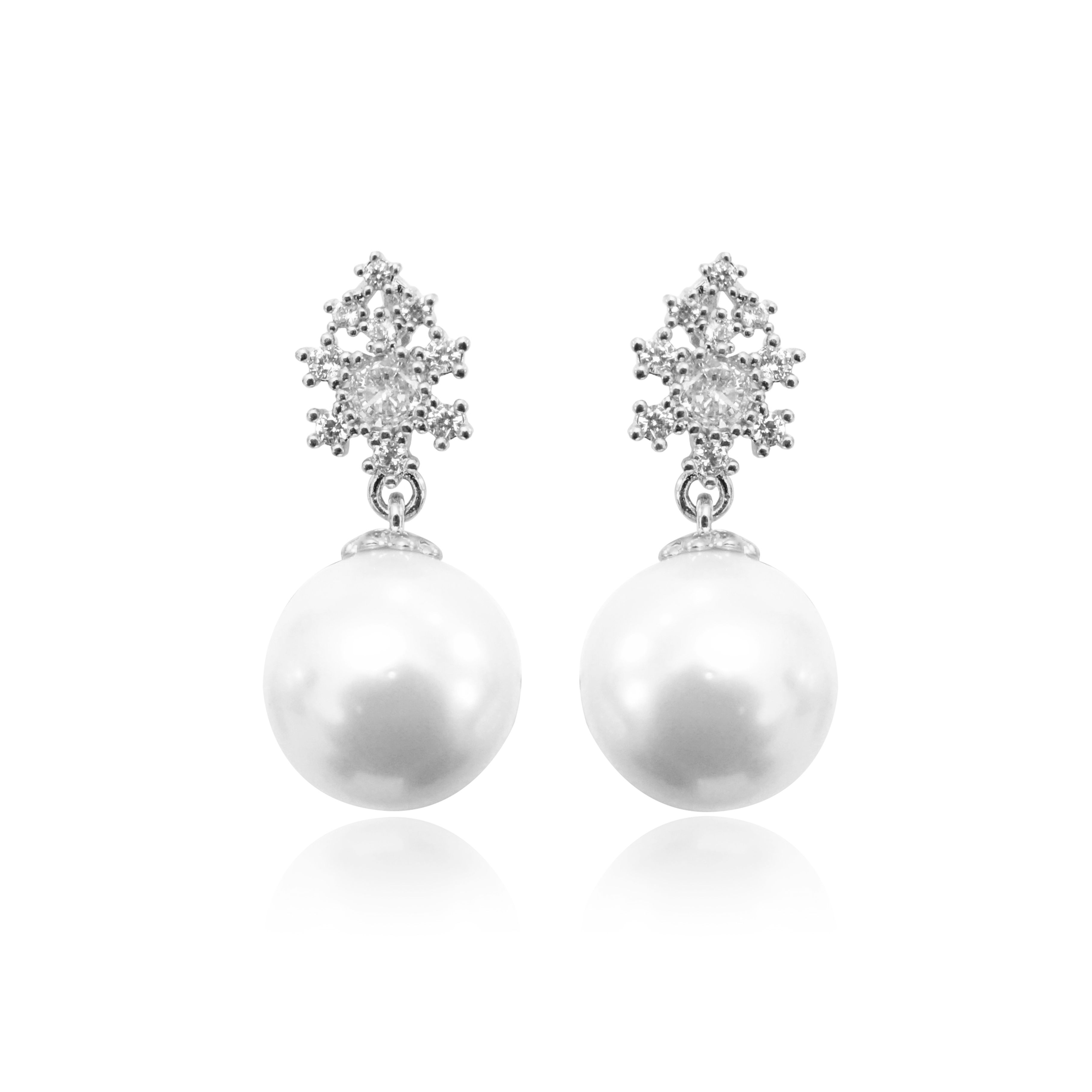 Rhodium Snowflakes Pearl Stud Earrings DJDEJ0272R