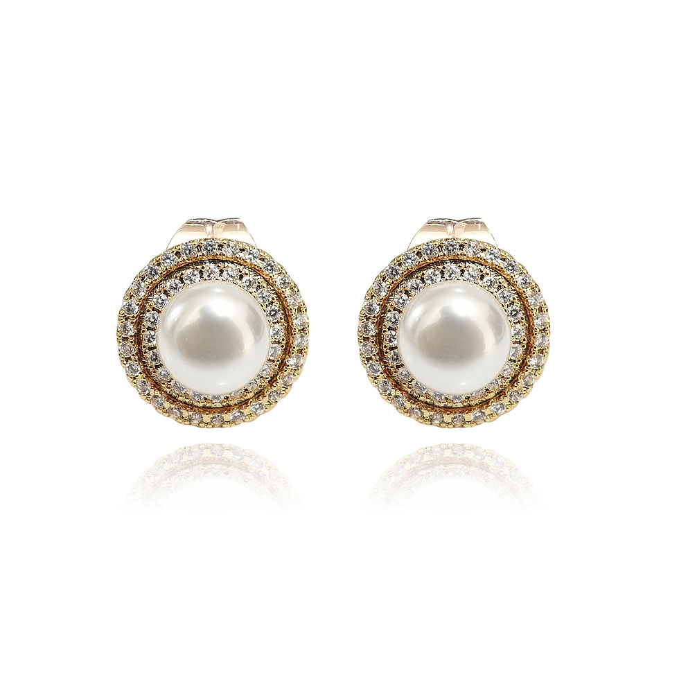 Thumbnail: Gold Luna Royale Double Halo Pearl Jewelry Set DMDDA0396V