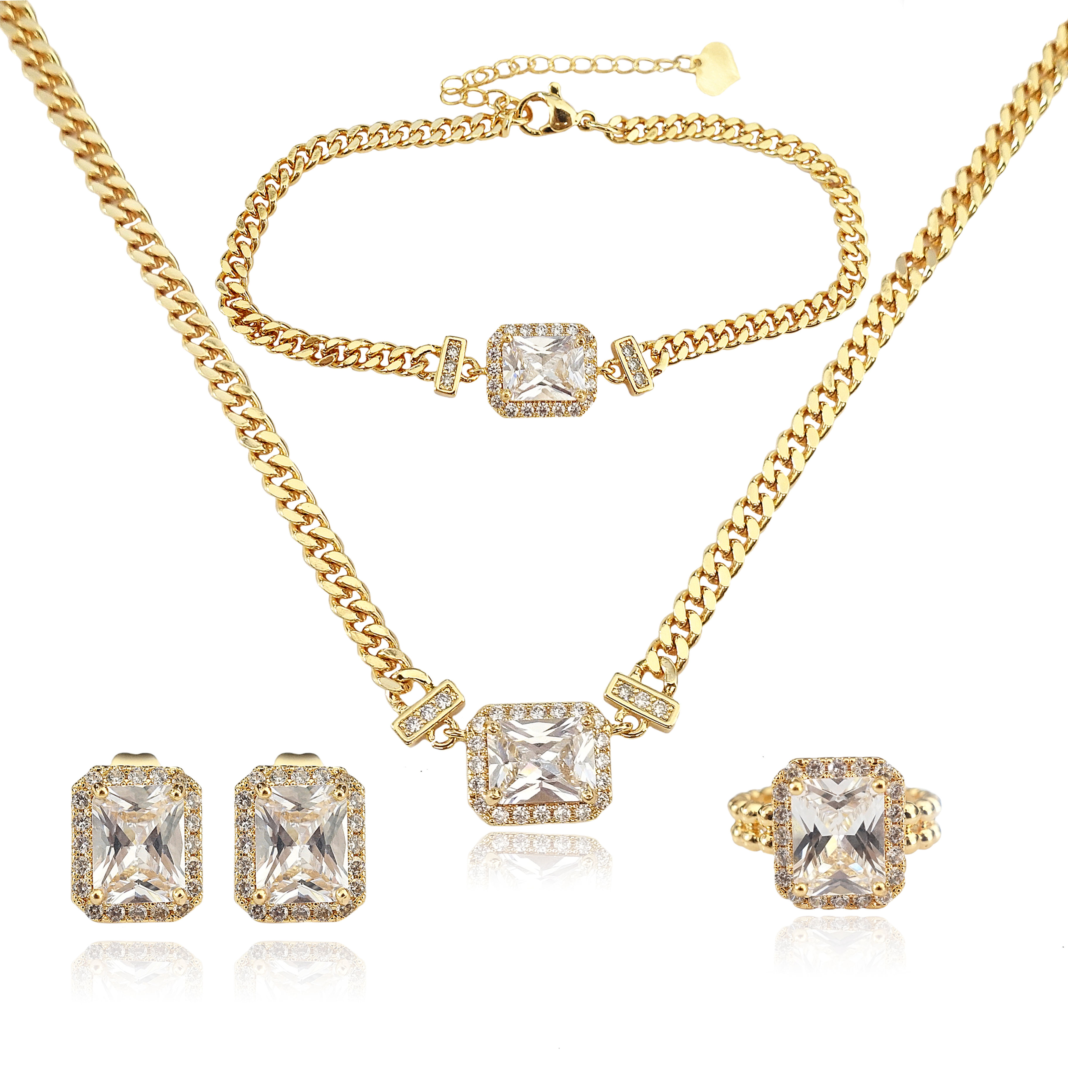 Gold Emerald-Cut Regal Crystal Jewelry Set BMADA0953VR