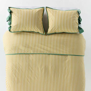 Maeve Brynne Cotton Percale Stripe Tie Printed Duvet in Ochre Stripe