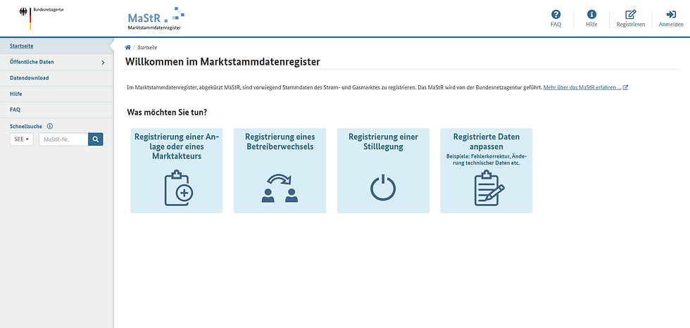 Startseite des Marktstammdatenregisters (Quelle:www.markstammdatenregister.de)
