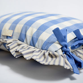 St Mawes Frilly Cushion - Blue, White