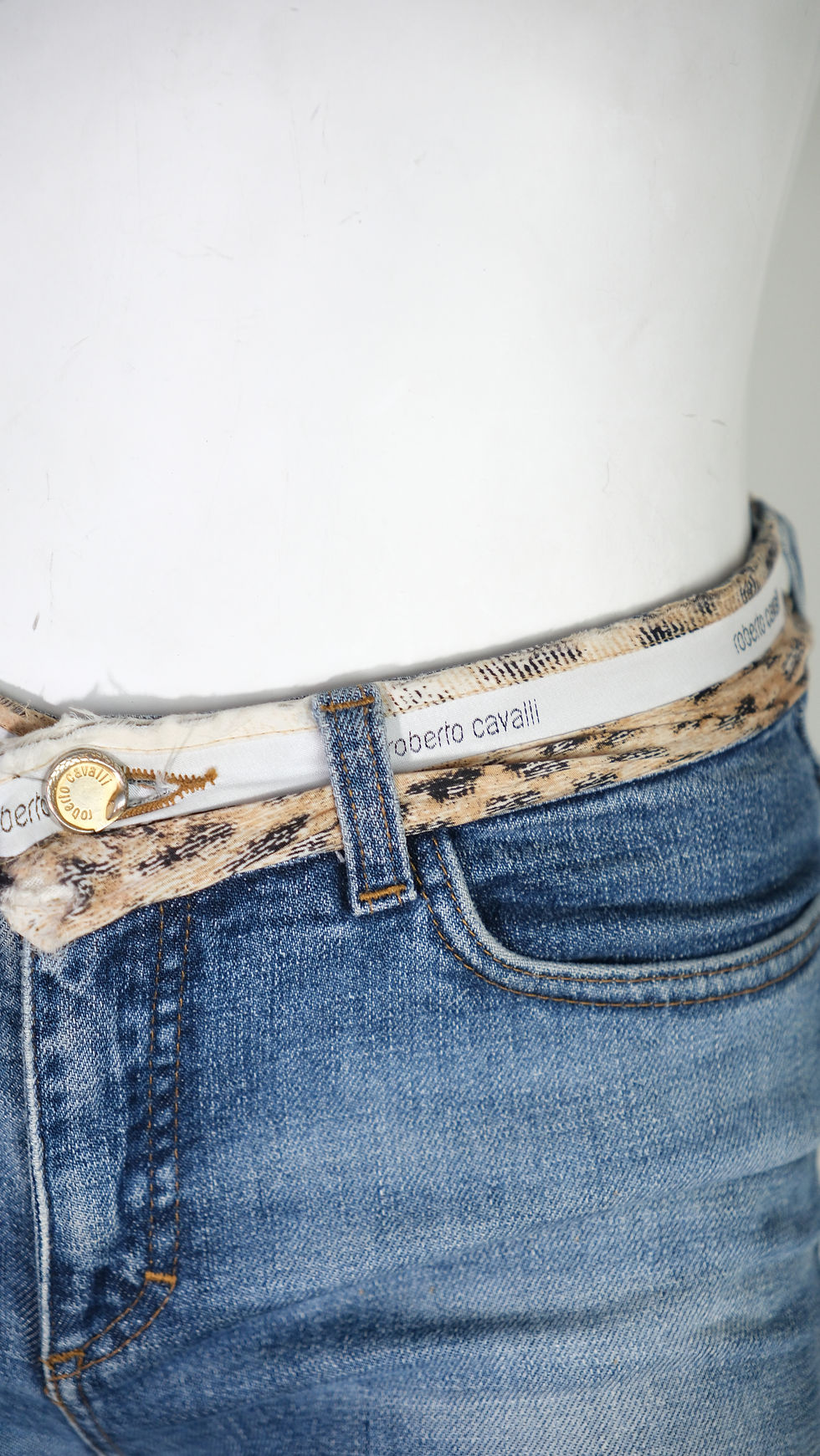 Thumbnail: Roberto Cavalli Cheetah Print Belted Blue Jeans