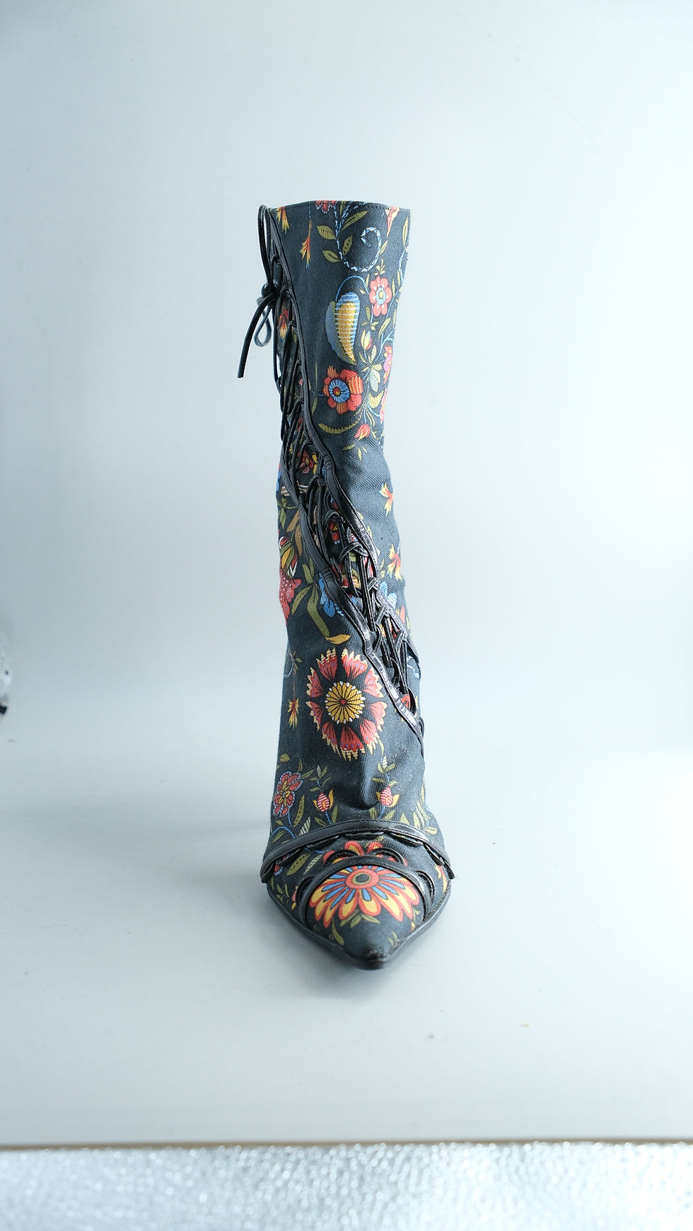 Thumbnail: Dior Black Floral Lace Up Boots 2000s