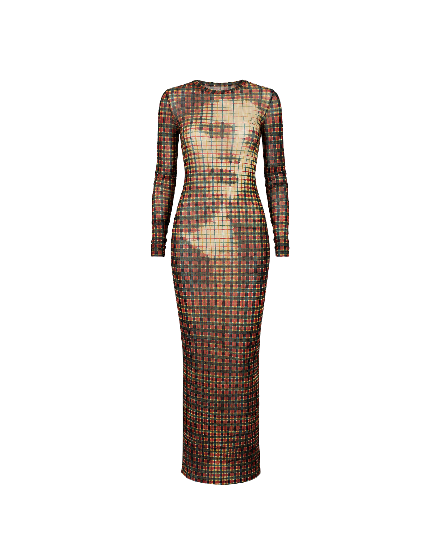 Jean Paul Gaultier Printed Tartan Face Long Dress Mesh
