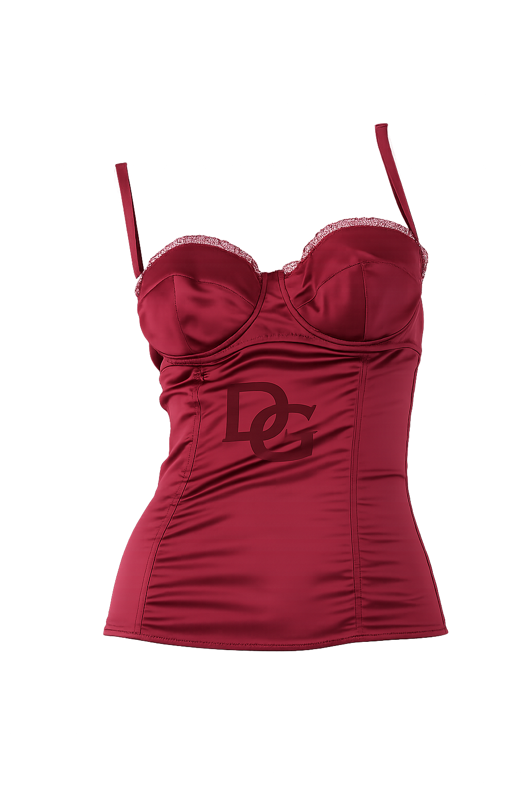 Dolce & Gabbana Bordeaux DG Logo Satin Corset Top 2000s