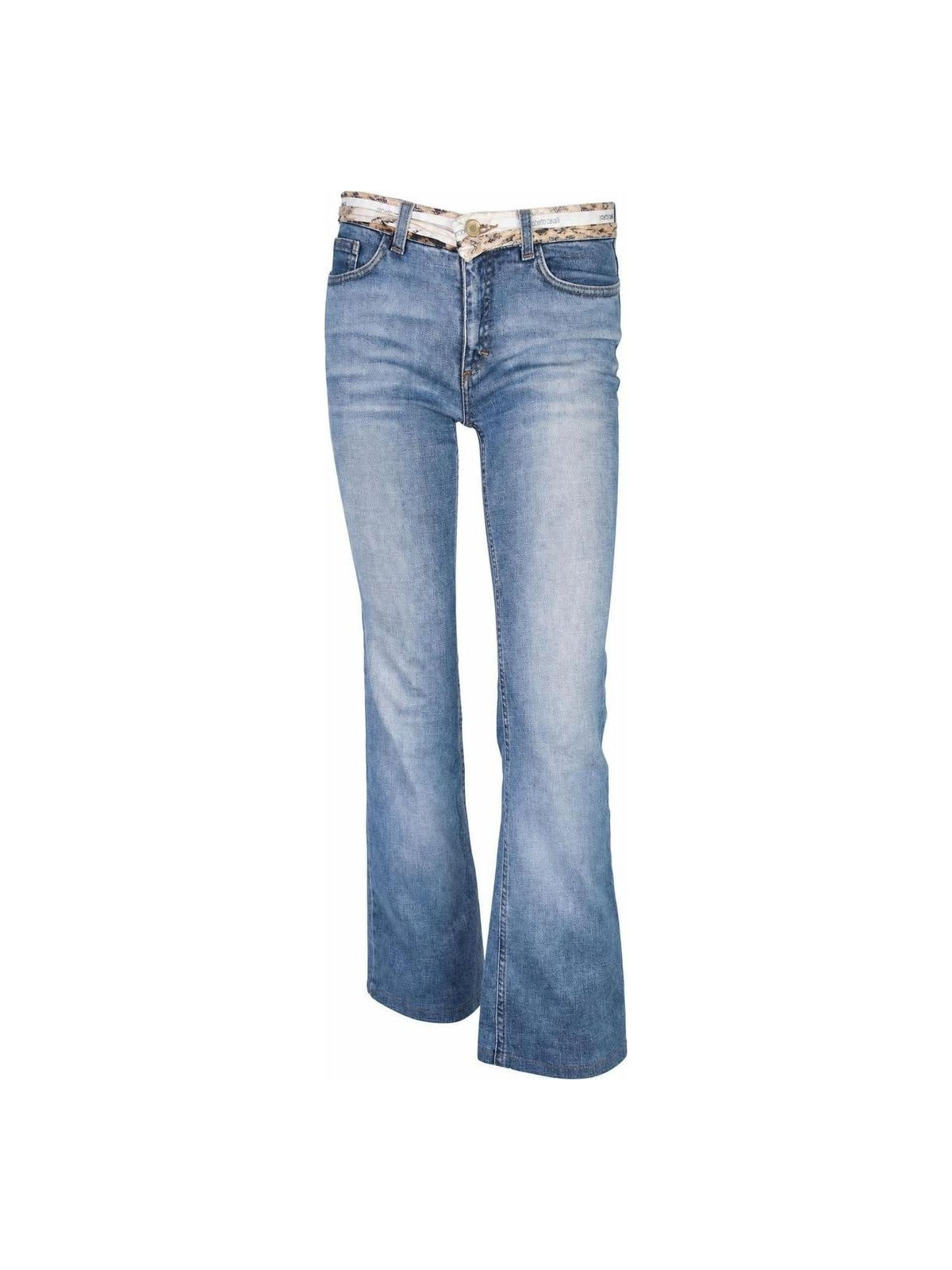 Roberto Cavalli Cheetah Print Belted Blue Jeans
